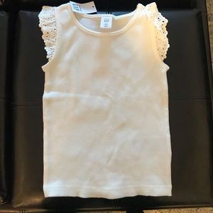 White ribbed tank top with ruffle sleeves